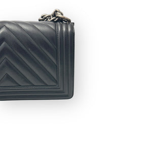 Chanel Leboy Old Medium Black Caviar / Grained Calfskin Leather, Chevron, Ruthenium Hardware