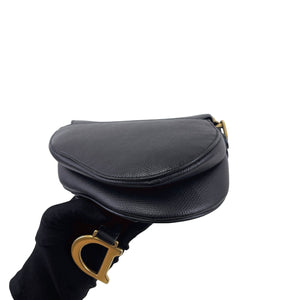 Christian Dior Saddle Mini/Small Black Grained Calfskin Gold-tone Hardware