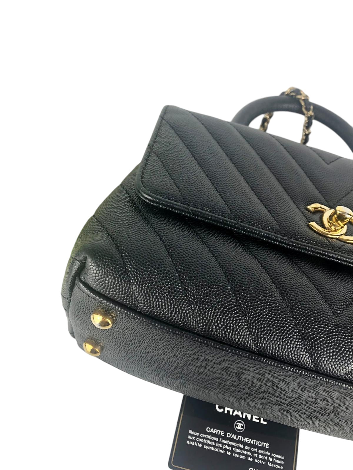 Chanel Coco Handle Small Chevron Quilted Black Caviar, Gold-Tone Hardware