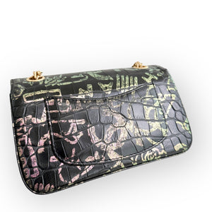 Chanel Classic 2.55 Reissue Mini Rectangle Single Flap, Metiers D’art Croc-Embossed Graffiti Calfskin, Gold-tone Hardware