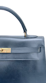 Load image into Gallery viewer, Hermes Kelly32 Sellier Vintage Black Box 24kt Plated-Gold Hardware
