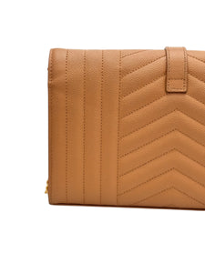 Saint Laurent Envelope Wallet on Chain WOC Triquilt Matelasse Dark Cork/Beige Gold-tone Hardware