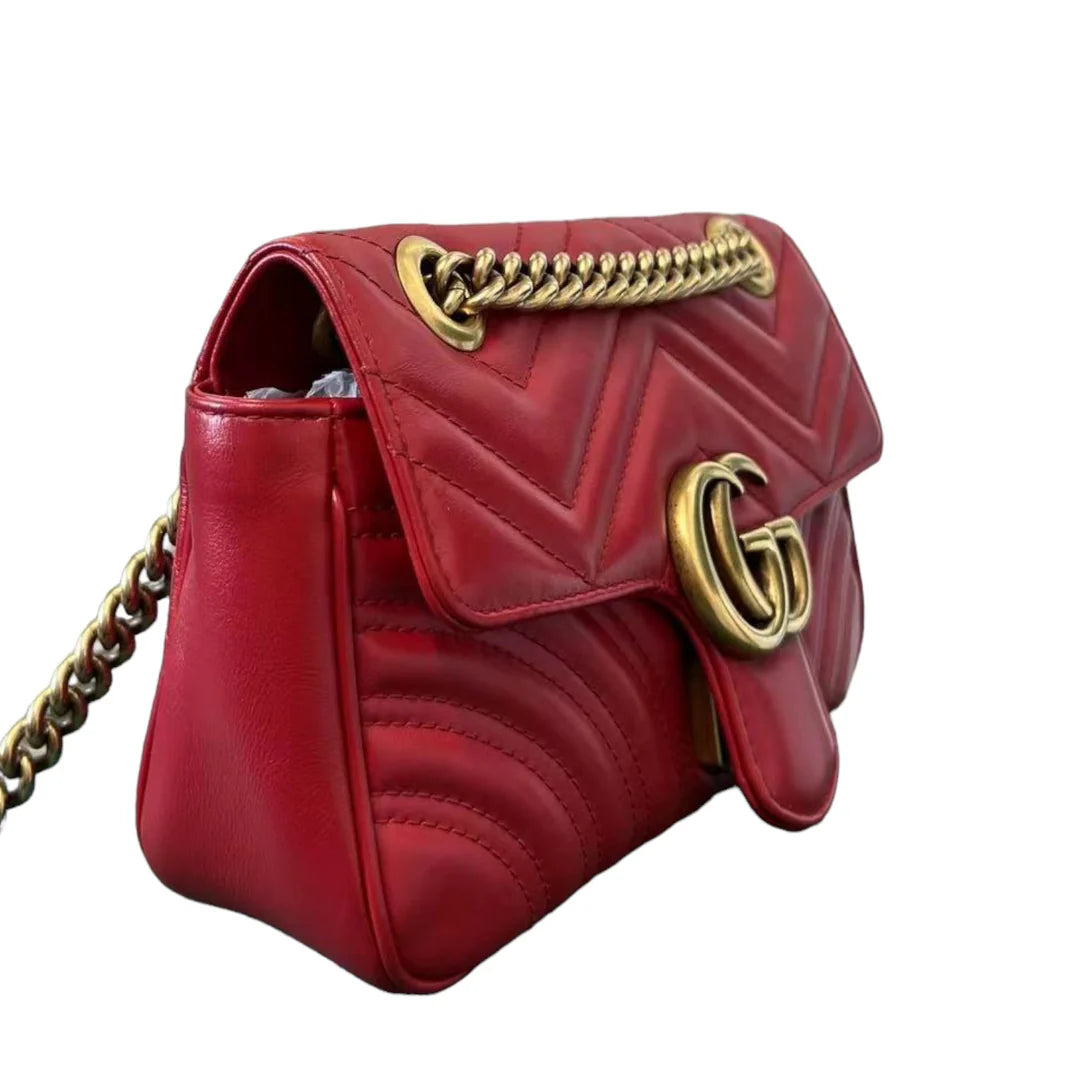 GUCCI GG Marmont Mini Calfskin Matelasse Red GHW