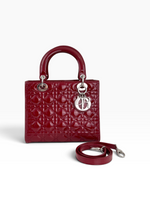 Charger l'image dans la galerie, Christian Dior Lady Dior Medium Red Patent Leather Silver-tone Hardware
