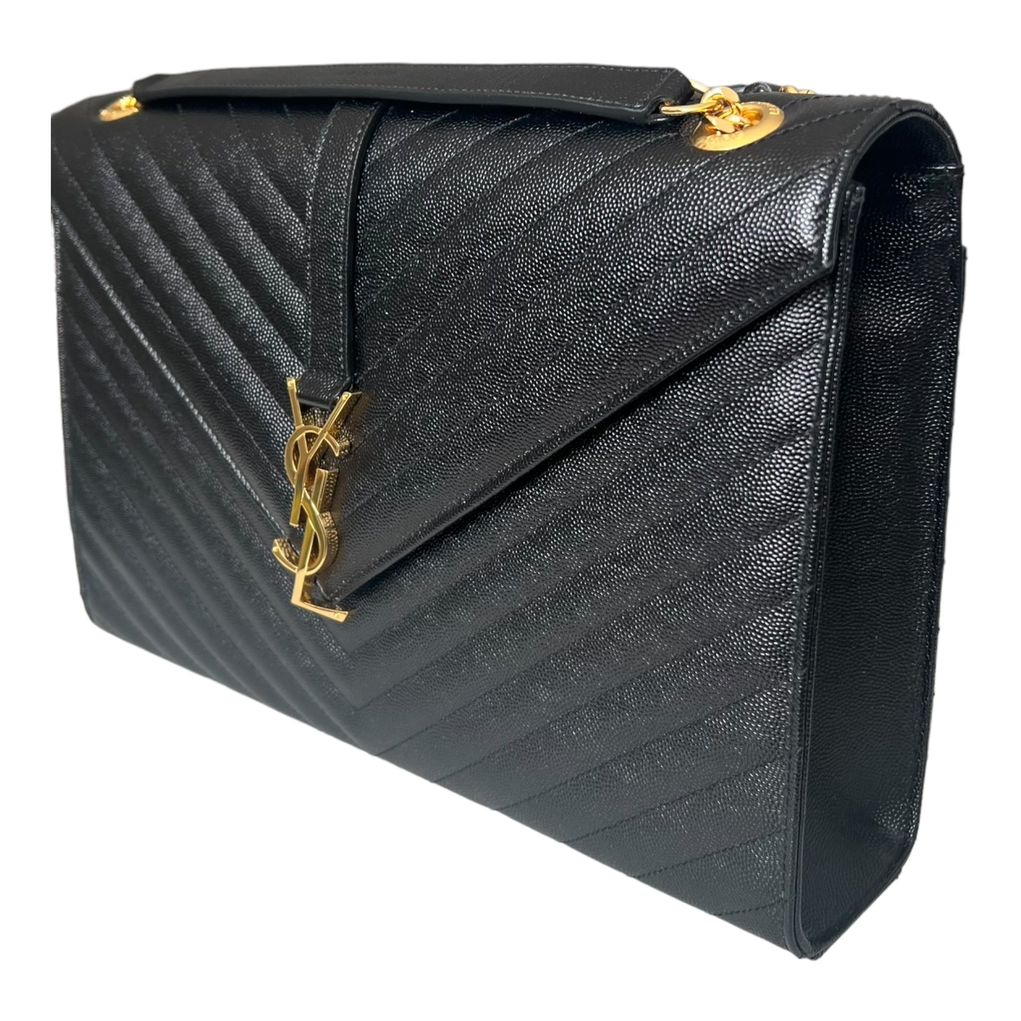 Saint Laurent Envelope Bag Grain de Poudre Chevron Quilted Large YSL