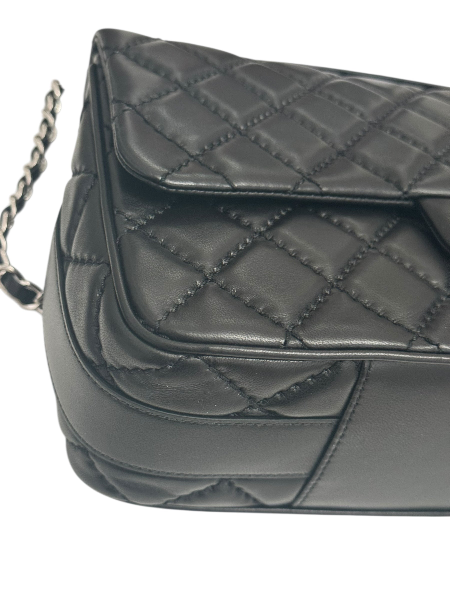 Chanel Easy Carry Flap Bag Black Lambskin Silver-tone Hardware