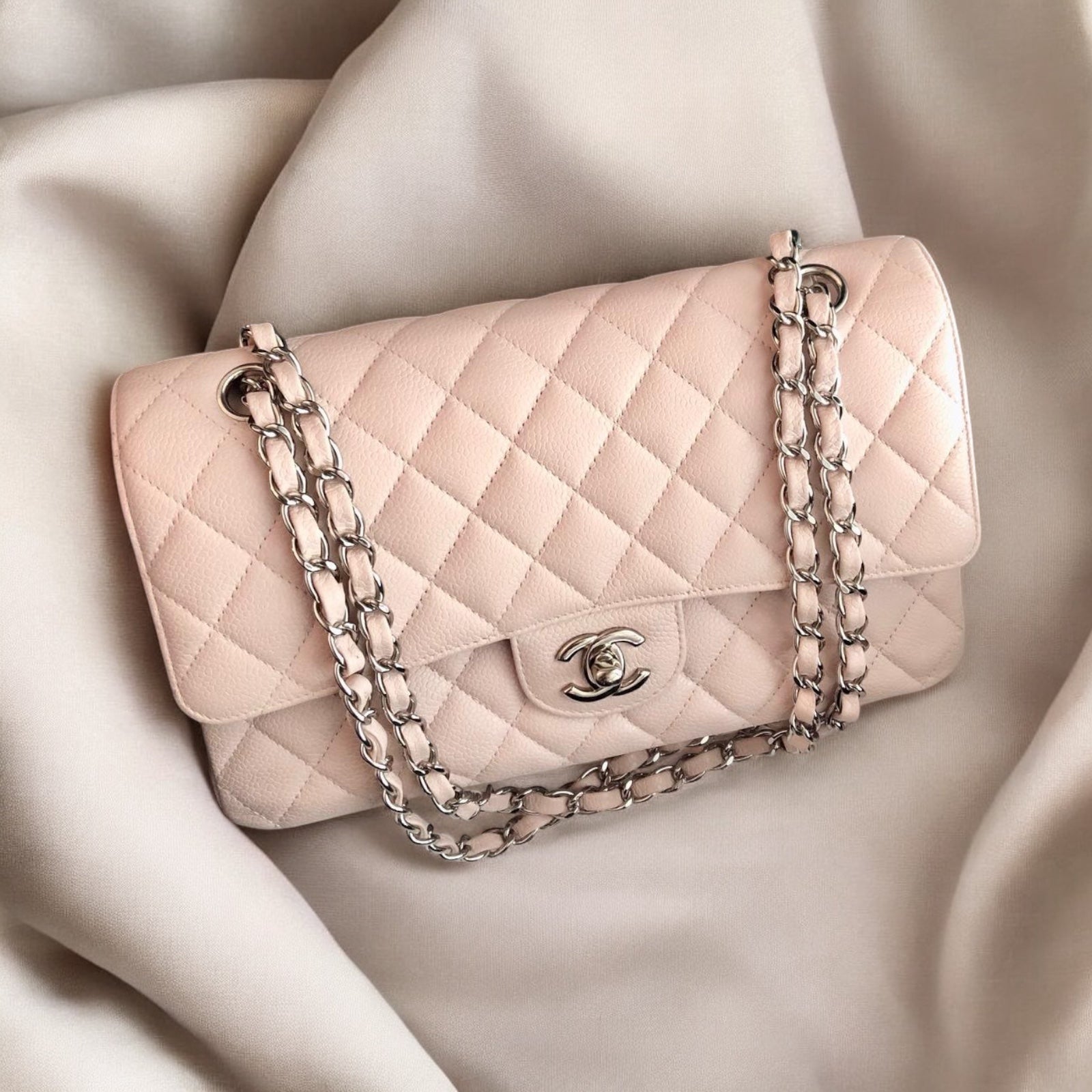 Chanel Timeless Classic Medium Cloud Pink Caviar Silver-tone Hardware M/L