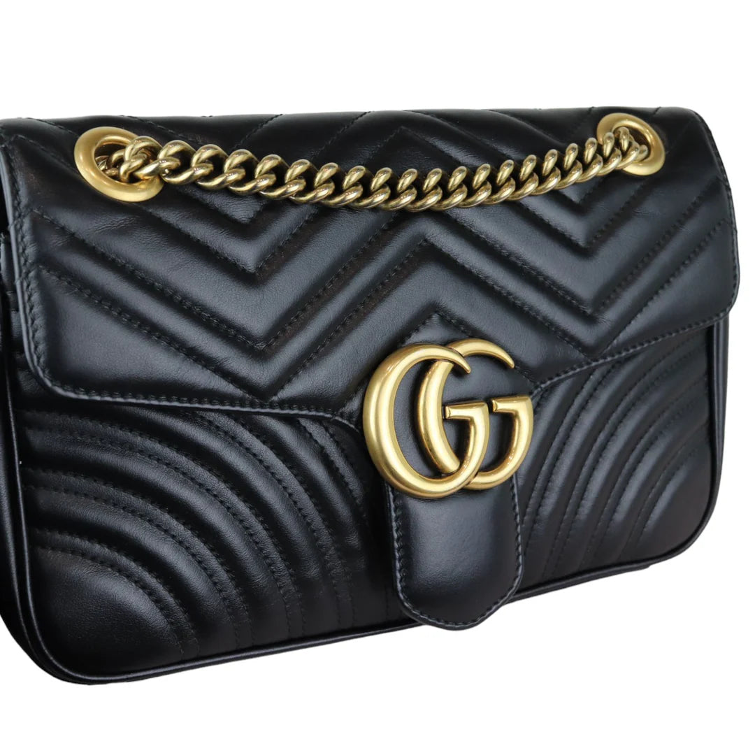 GUCCI GG Marmont Small Shoulder Calfskin Matelasse Black GHW Small