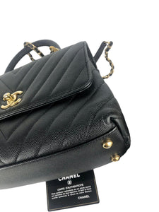 Chanel Coco Handle Small Chevron Quilted Black Caviar, Gold-Tone Hardware