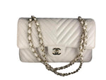 Load image into Gallery viewer, Chanel Timeless Classic Medium M/L Double Flap Ivory Chevron Caviar Gold Hardware
