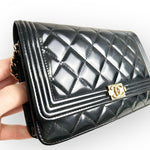 Load image into Gallery viewer, Chanel Classic Leboy Wallet on Chain, Black Diamond Quilted Patent Leather, Gold-tone Hardware
