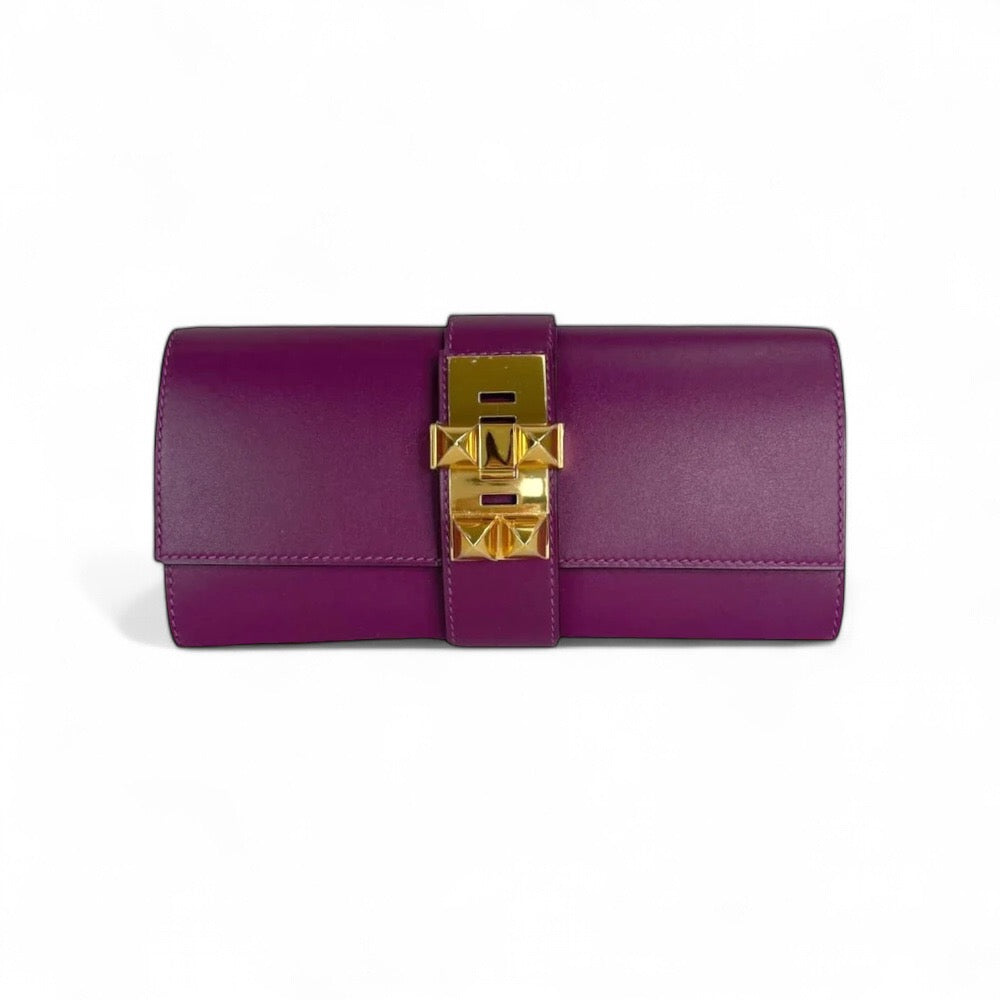 Hermes Medor Clutch 23 Tosca Swift Leather, 24kt Gold-Plated Hardware