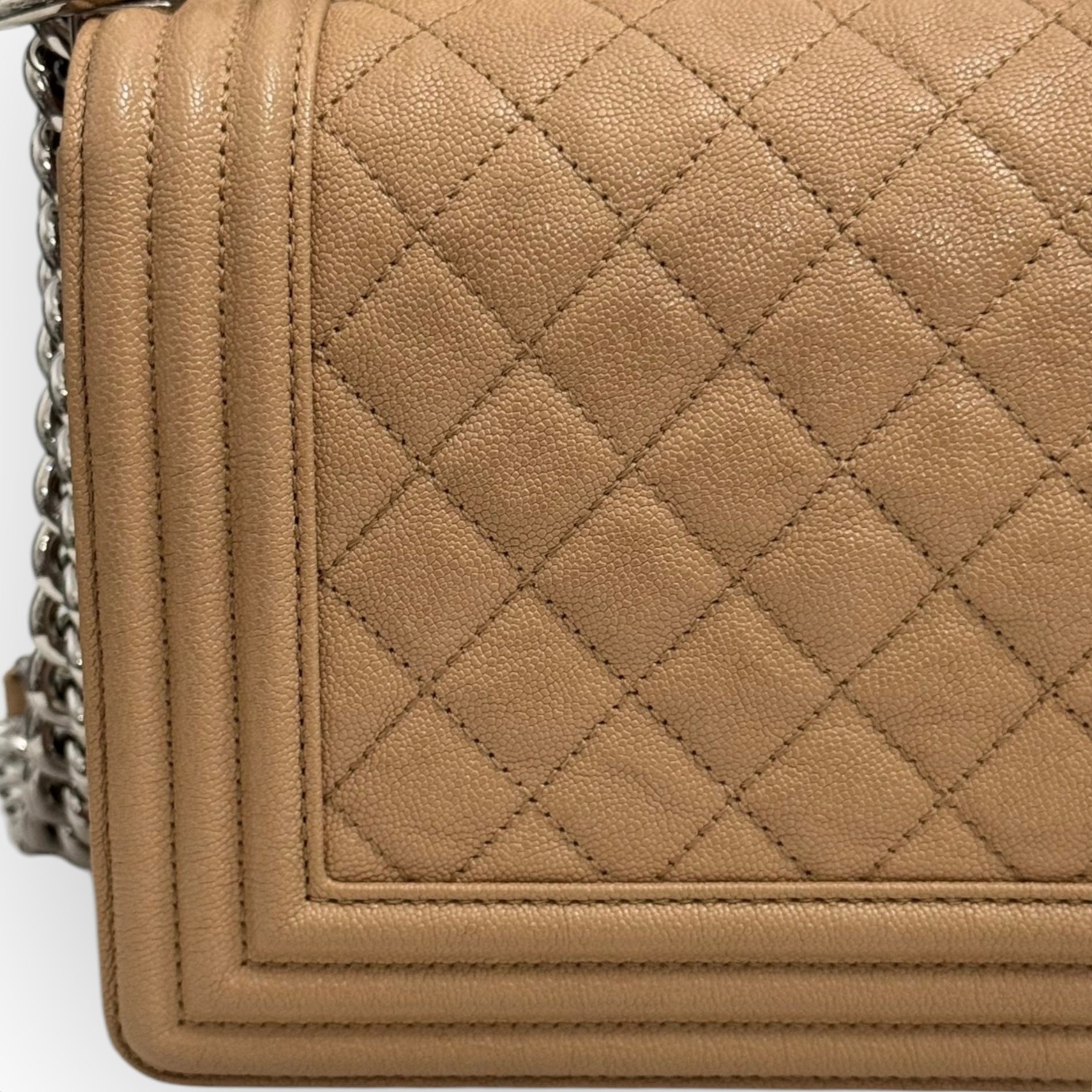 Chanel Leboy Old Medium Dark Beige Diamond Quilted Caviar Leather/Grained Calfskin, Shiny Silver-tone Hardware