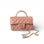 将图片加载到图库查看器，Chanel Mini Top Handle Iridescent Pink Lambskin Gold-tone Hardware
