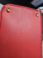 将图片加载到图库查看器，Prada Red Saffiano Lux Leather Medium Galleria Double Zip Tote Gold-Tone Hardware
