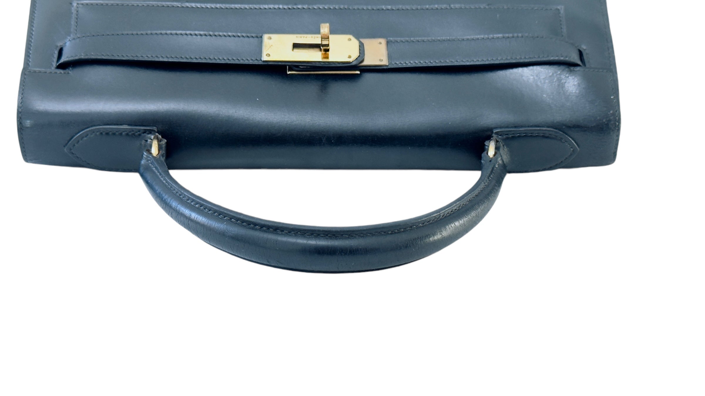 Hermes Kelly32 Sellier Vintage Black Box 24kt Plated-Gold Hardware