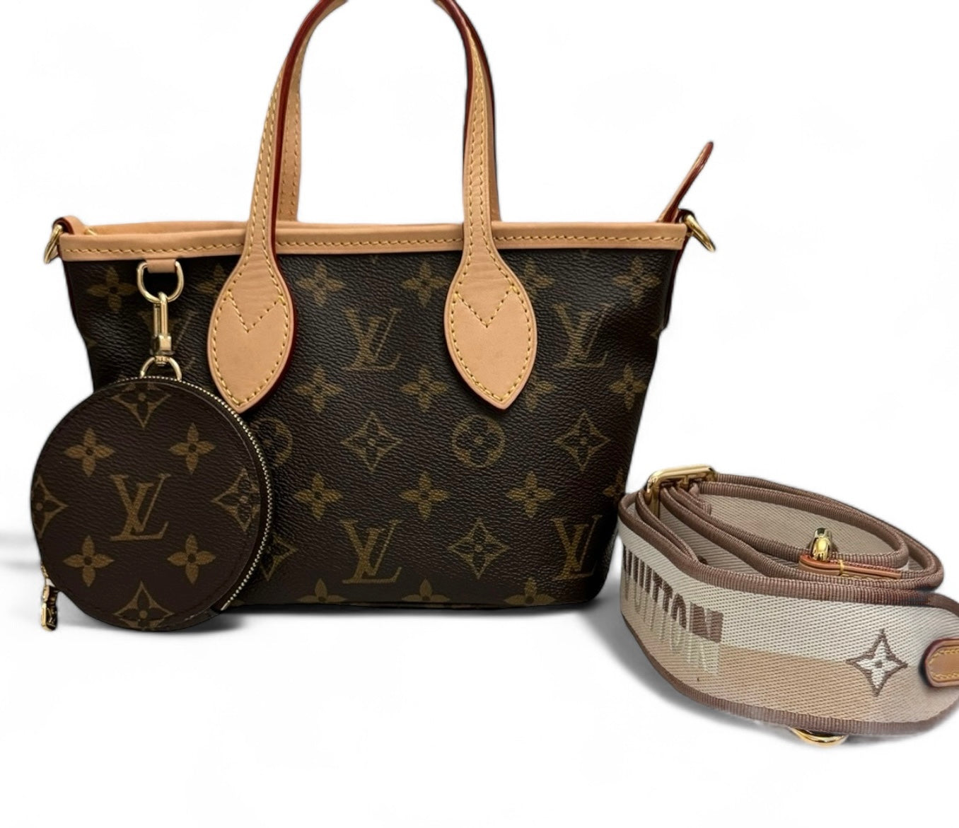 Louis Vuitton LV Neverful BB Beige Classic Monogram, Gold-tone Hardware