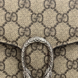 Gucci Dionysus Ebony/Beige GG Supreme Wallet on Chain, Silver-toned Hardware, Red Interior