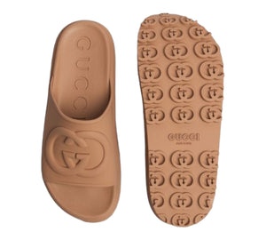 Gucci Mens Interlocking G Platform Slides Sandals 12 Vintage Camel