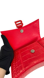 将图片加载到图库查看器，Balenciaga Hourglass XS Handbag,  Lipstick Red Croc-Embossed Calfskin, Red Enamel-plated Hardware
