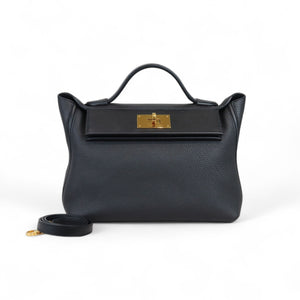 Hermes 24/24 Size 29 Black Togo and Swift Leather, 24kt Gold-plated Hardware