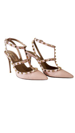 Load image into Gallery viewer, Valentino Garavani Rockstud Pink Grainy Leather Anke T- Strap Pumps 100mm
