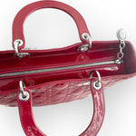 Load image into Gallery viewer, Christian Dior Lady Dior Large, Cherry Red Patent Leather, Silver Hardware
