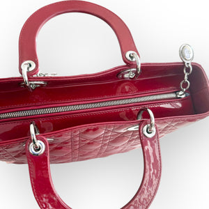 Christian Dior Lady Dior Large, Cherry Red Patent Leather, Silver Hardware