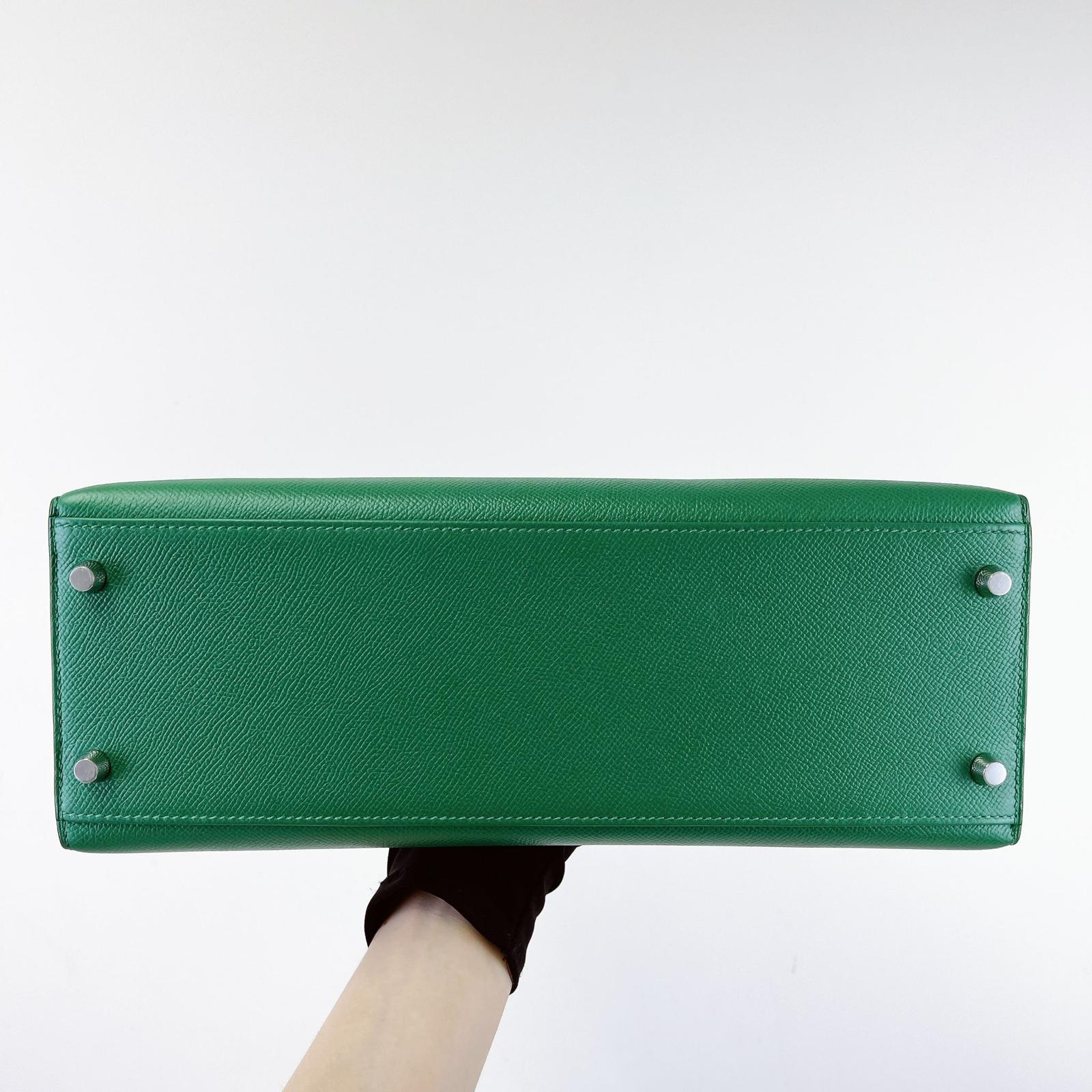 Hermes Kelly Sellier 32 Vert Vertigo Epsom Palladium Hardware