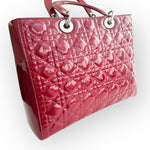 Load image into Gallery viewer, Christian Dior Lady Dior Large, Cherry Red Patent Leather, Silver Hardware
