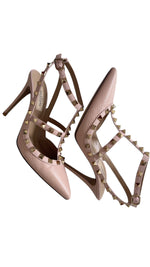 Load image into Gallery viewer, Valentino Garavani Rockstud Pink Grainy Leather Anke T- Strap Pumps 100mm
