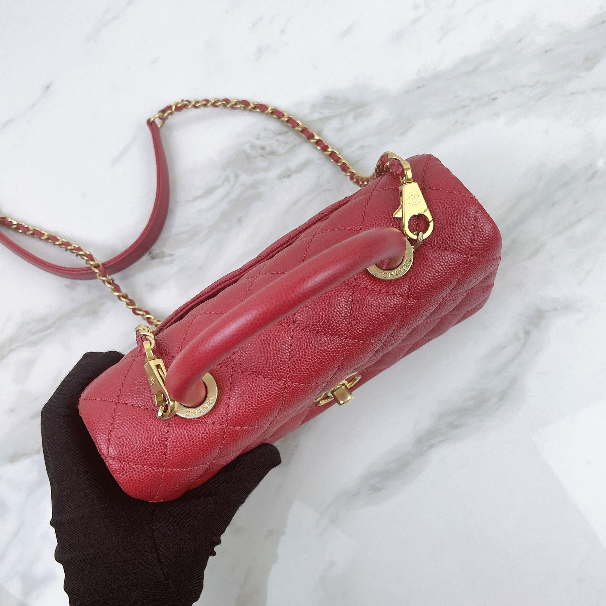 Chanel Coco Handle Small Red Caviar Gold-tone Hardware