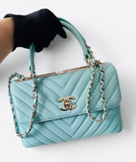 将图片加载到图库查看器，Chanel Trendy CC Small Chevron Sky Blue Lambskin Gold-tone Hardware
