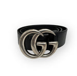 Charger l&#39;image dans la galerie, Gucci Marmont Belt, 40mm Wide, Size 32/80cm, Black Leather, Antique Palladium-Plated Hardware
