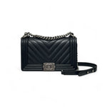 Load image into Gallery viewer, Chanel Leboy Old Medium Black Caviar / Grained Calfskin Leather, Chevron, Ruthenium Hardware
