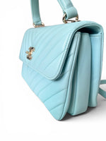 将图片加载到图库查看器，Chanel Trendy CC Small Chevron Sky Blue Lambskin Gold-tone Hardware
