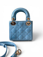 将图片加载到图库查看器，Christian Dior Lady Dior Micro Baby Blue, Gold-tone Hardware
