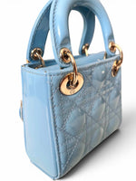 将图片加载到图库查看器，Christian Dior Lady Dior Micro Baby Blue, Gold-tone Hardware
