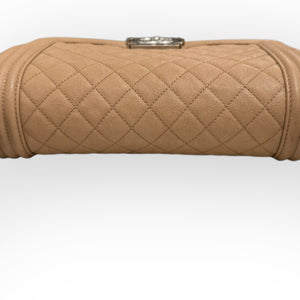 Chanel Leboy Old Medium Dark Beige Diamond Quilted Caviar Leather/Grained Calfskin, Shiny Silver-tone Hardware