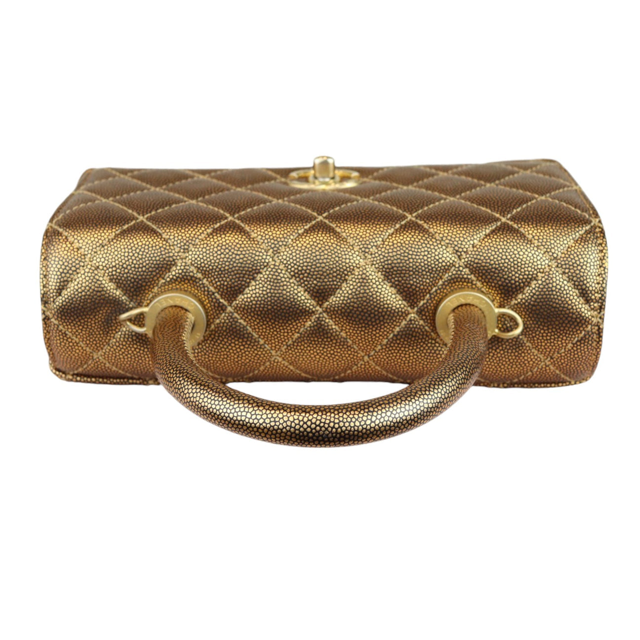 Chanel Coco Handle Mini Diamond Quilted Metallic Gold Caviar, Gold-Tone Hardware