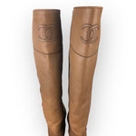 Load image into Gallery viewer, Chanel CC Riding Boots Light Brown Calfskin Womens 41.5EU/10-10.5US
