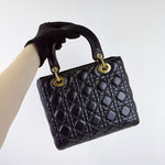 Load image into Gallery viewer, Christian Dior Lady Dior Medium, Black Lambskin Gold-tone Hardware
