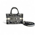 将图片加载到图库查看器，Christian Dior Book Tote Mini, Navy Toile du Jouy Embroidery, Gold-tone Hardware
