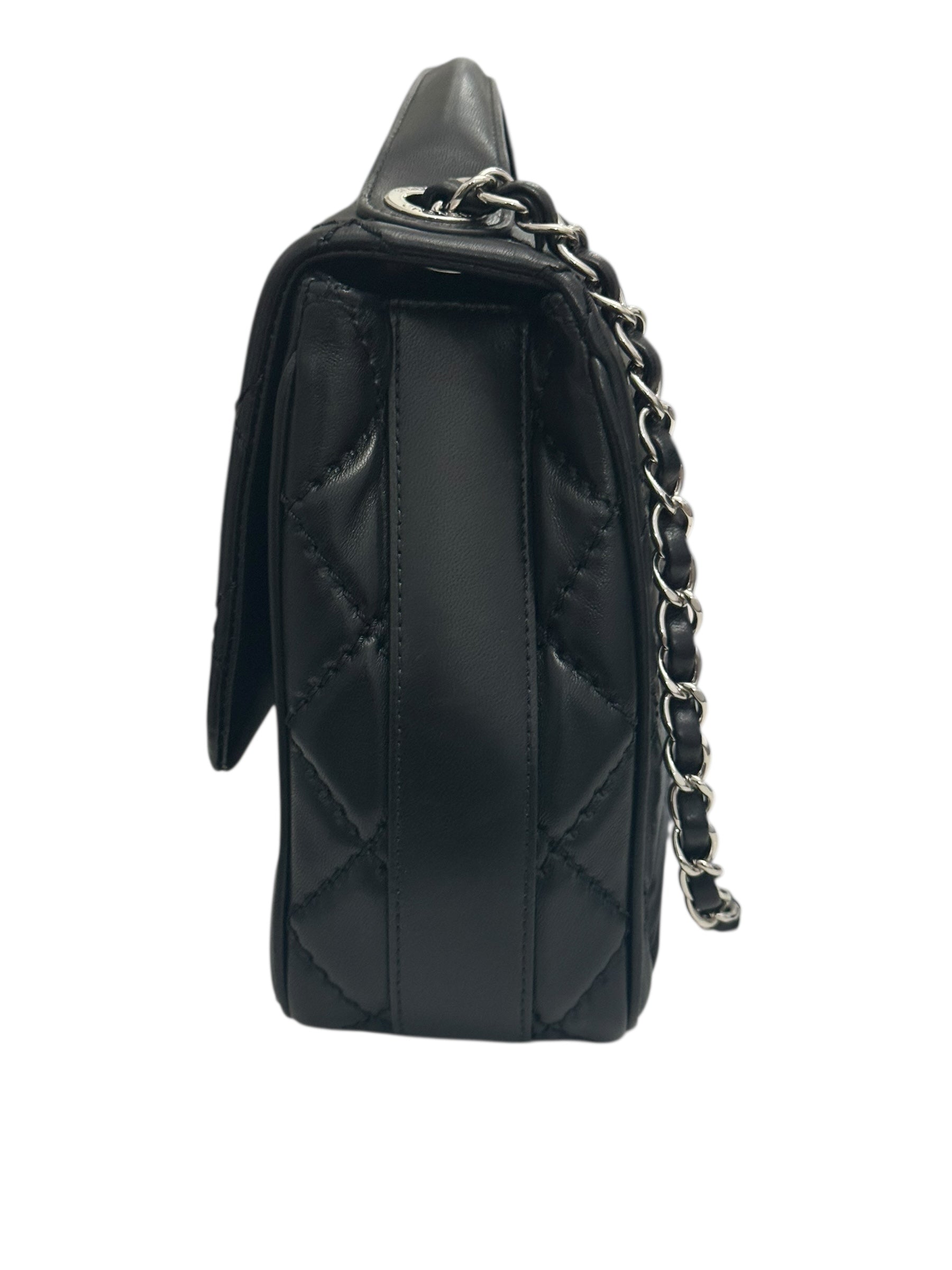 Chanel Easy Carry Flap Bag Black Lambskin Silver-tone Hardware