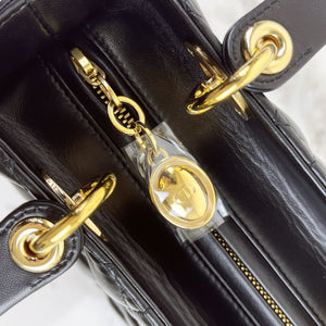 Christian Dior Lady Dior Medium, Black Lambskin Gold-tone Hardware