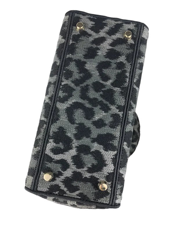 Christian Dior Lady D-Lite Medium Grey and Black Leopard Pattern Mizza Embroidery  Gold-tone Hardware