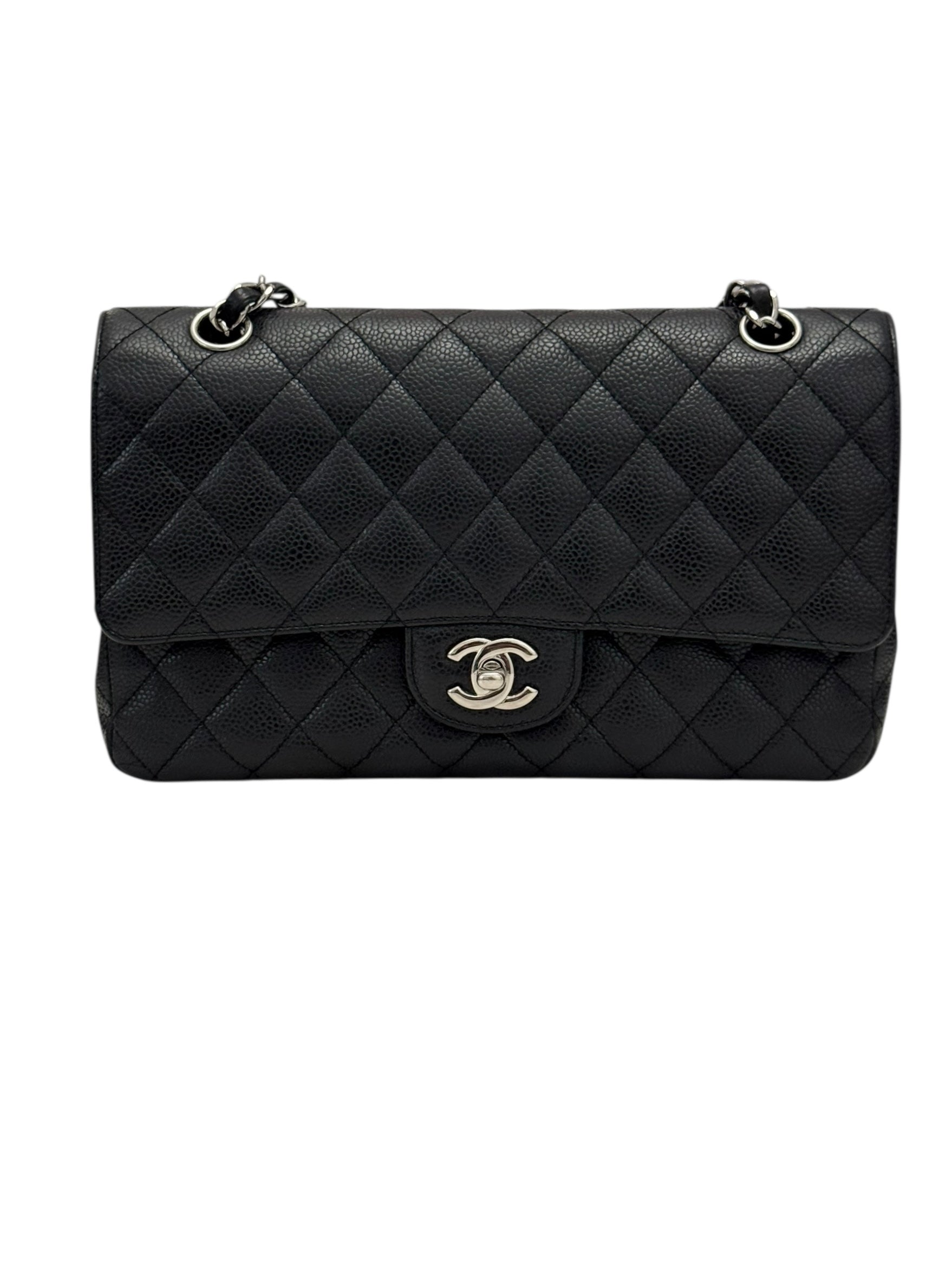 Chanel Timeless Classic Medium M/L Black Caviar Silver-tone Hardware