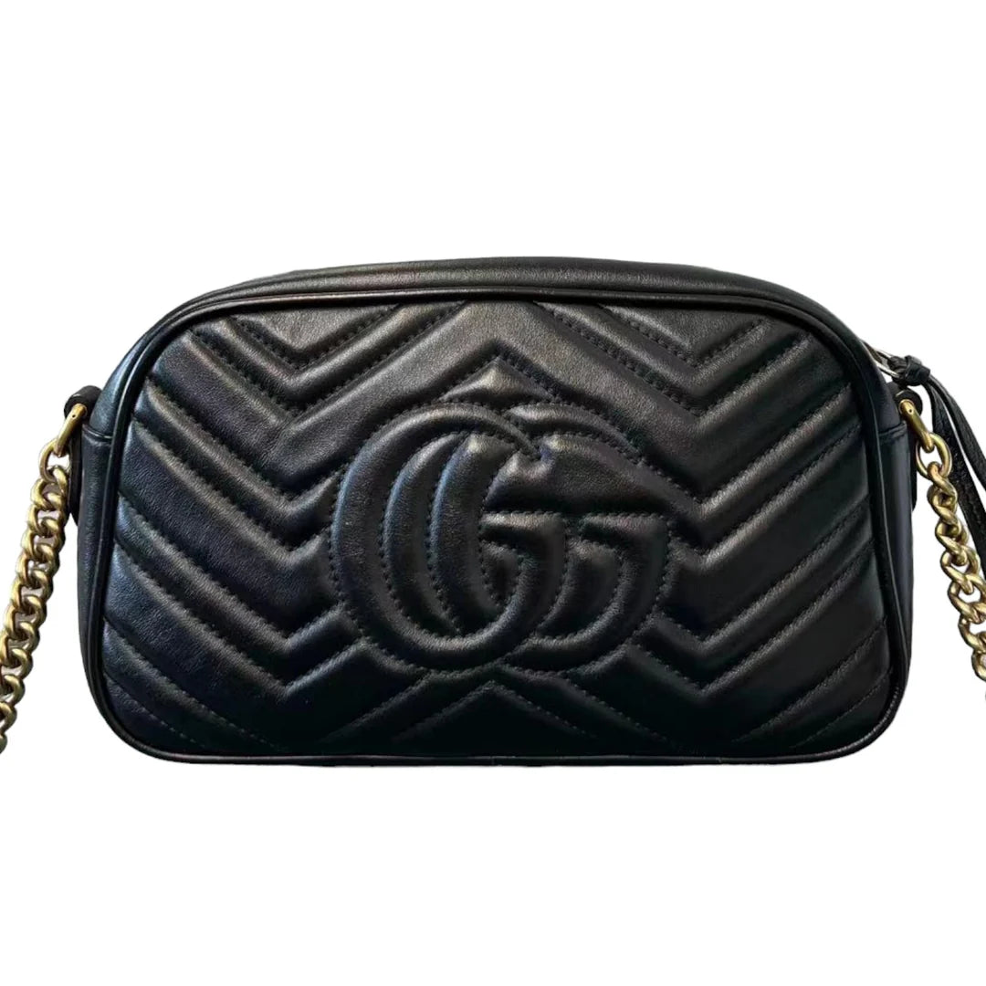 GUCCI GG Marmont Camera Bag Shoulder Small Calfskin Black GHW