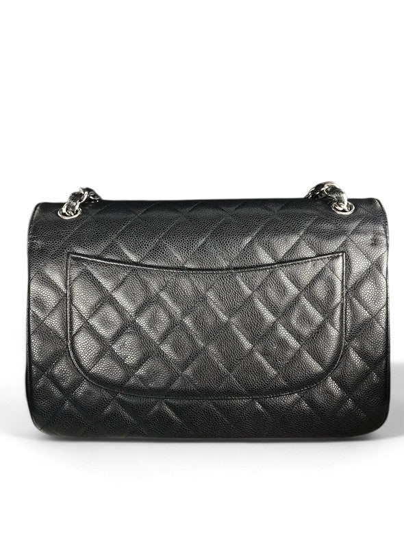 Chanel Timeless Classic Jumbo Black Caviar Silver-tone Hardware