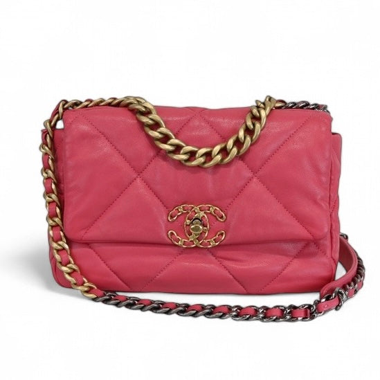 Chanel 19 Small Dark Pink Goatskin Mixed Hardware